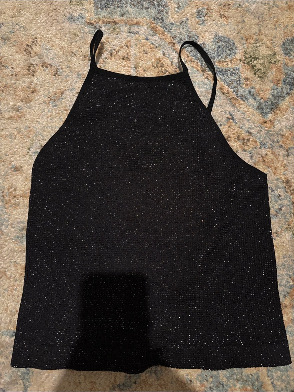 Free People Black Sparkle Ribbed Tank Top